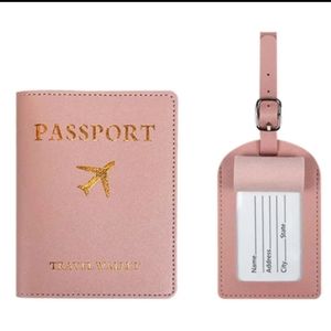 Passport with matching Laugue tag pale pink rose and gold color